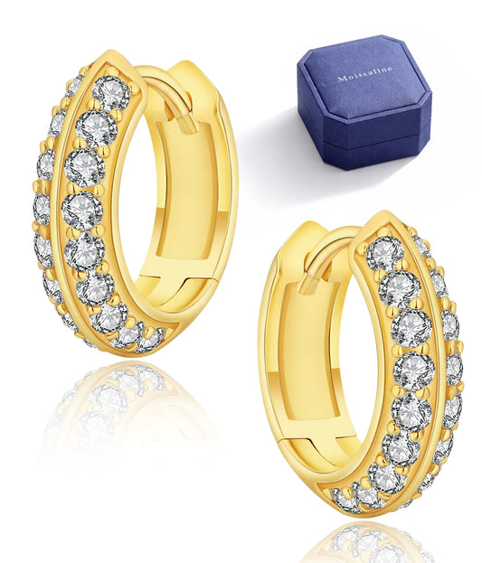 Moissanite Creolen 925 Sterlingsilber Weißgold vergoldet, Huggie Ohrringe Brillantschliff Diamant hypoallergen Silberstift inkl. Geschenkbox & GRA Zertifikat, Damen (Dopio)