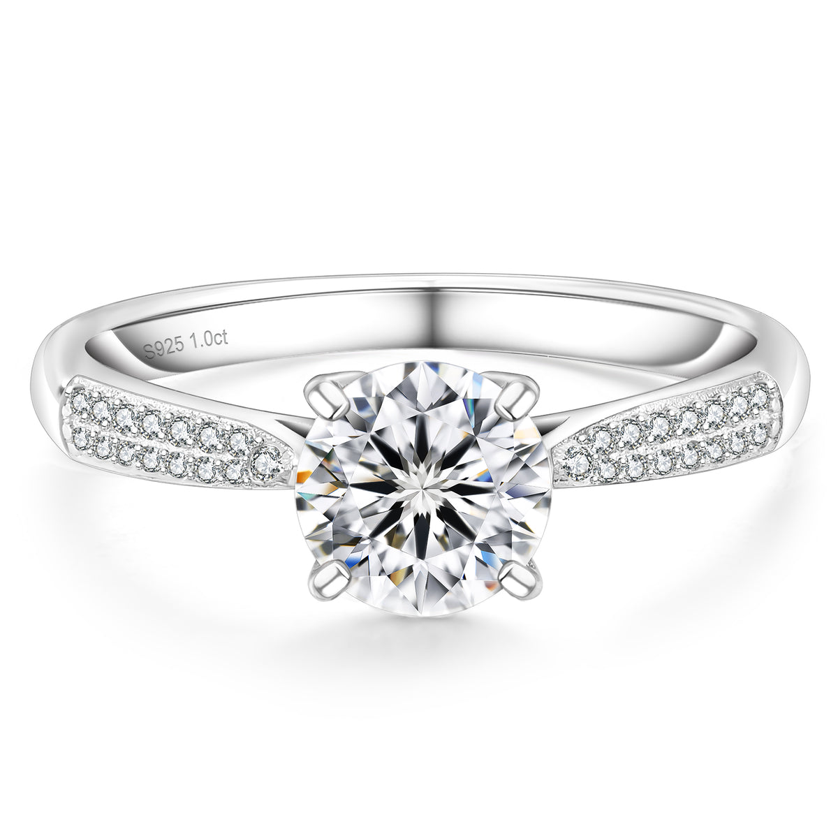 Verlobungsring 925 Sterling Silber mit 1 Karat Moissanit – Solitärring Damen, Brillantschliff, 4 Krappen, VVS D Farbe, mit Weißgold-Beschichtung, Ringschatulle, Geschenkbox & Echtheitszertifikat