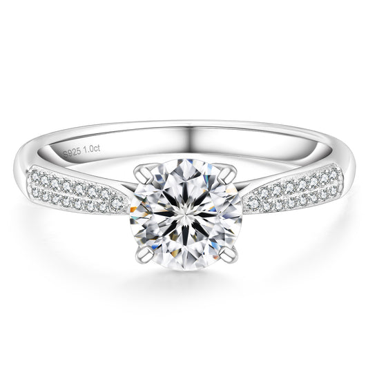 Verlobungsring 925 Sterling Silber mit 1 Karat Moissanit – Solitärring Damen, Brillantschliff, 4 Krappen, VVS D Farbe, mit Weißgold-Beschichtung, Ringschatulle, Geschenkbox & Echtheitszertifikat