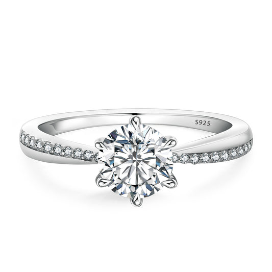 Verlobungsring 925 Sterling Silber mit 1 Karat Moissanit – Solitärring für Damen, Brillantschliff, VVS D Farbe, 6 Krappen, Weißgold-Beschichtung, Ringschatulle, Geschenkbox & Echtheitszertifikat