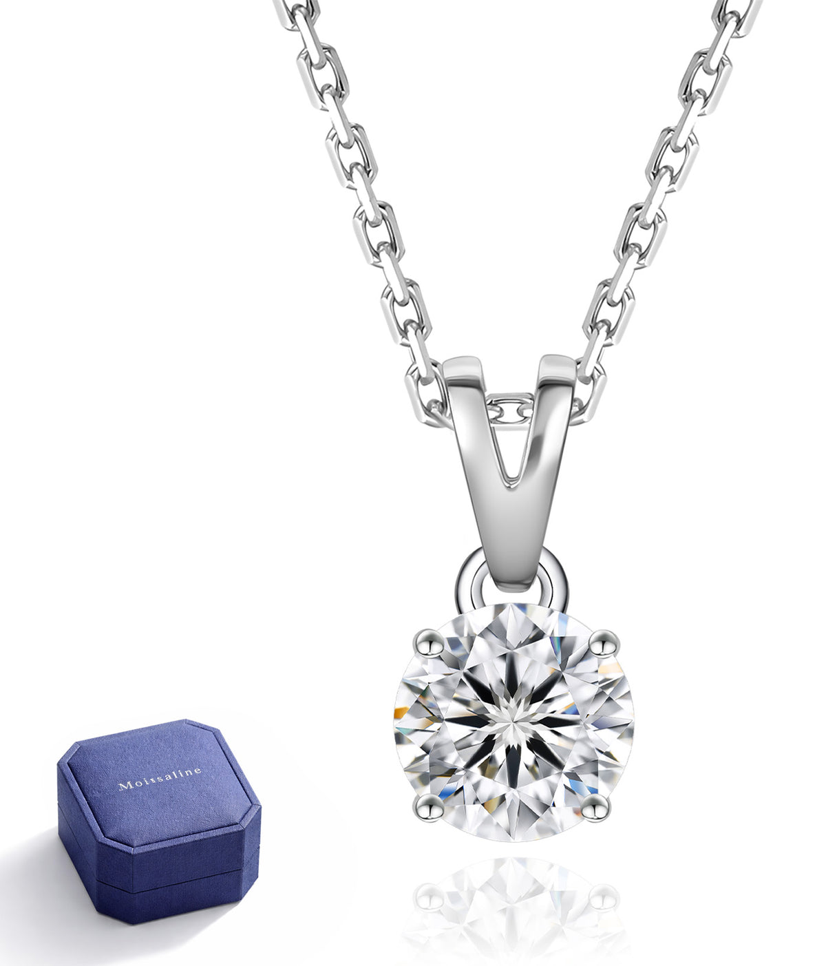 Halskette 925 Sterlingsilber Vergoldet Moissanite Diamant VVS D Brillantschliff, inkl. Schmuckschatulle & Geschenkbox 4er Krappenfassung 1,2mm Ankerkette 45+5 cm, Damen – GRA Zertifikat