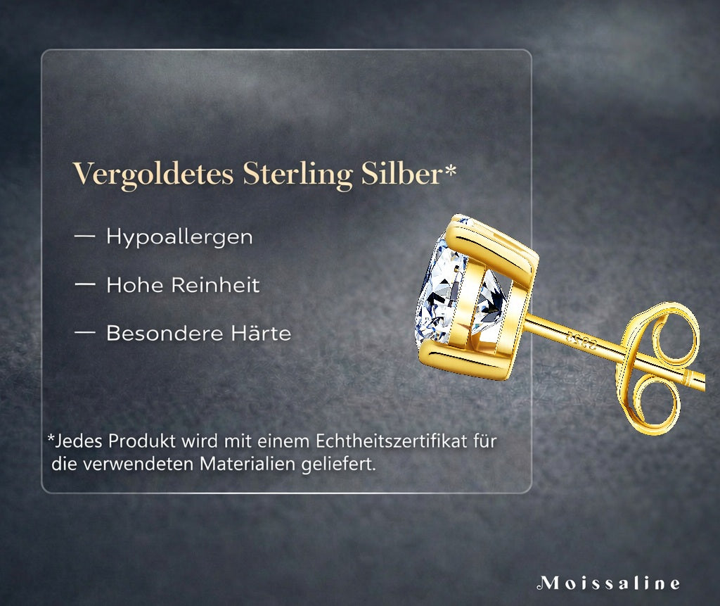 Moissanite Ohrstecker – Brillantschliff | 925 Sterlingsilber | Weißgold vergoldet