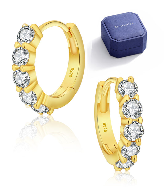 Moissanite Creolen 925 Sterlingsilber Weißgold vergoldet, Huggie Ohrringe Brillantschliff Diamant hypoallergen Silberstift inkl. Geschenkbox & GRA Zertifikat, Damen (4 Steine)