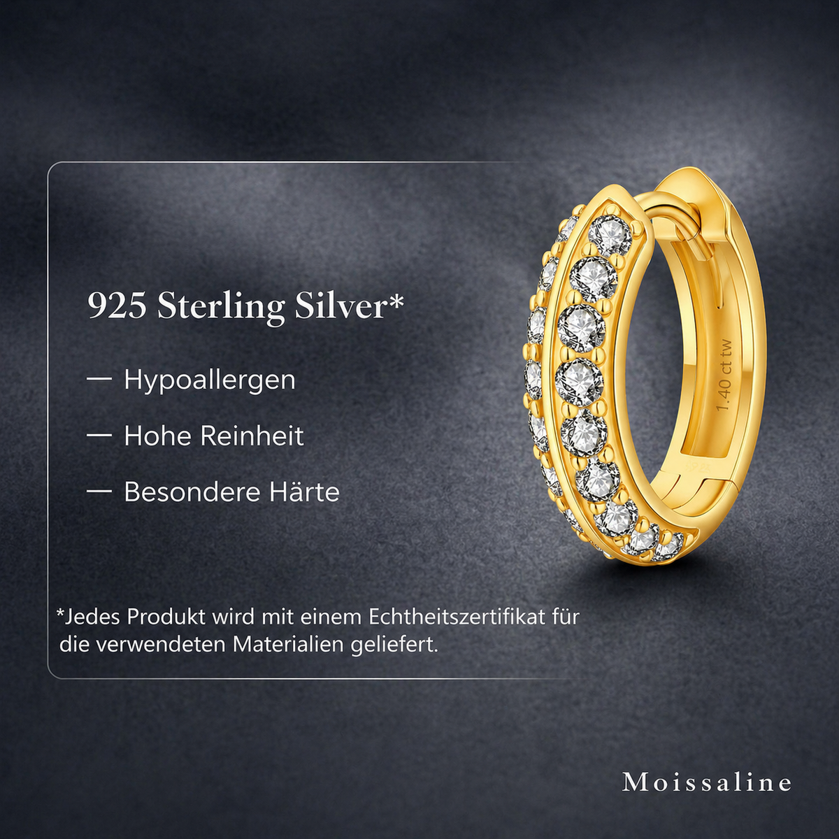 Moissanite Creolen 925 Sterlingsilber Weißgold vergoldet, Huggie Ohrringe Brillantschliff Diamant hypoallergen Silberstift inkl. Geschenkbox & GRA Zertifikat, Damen (Dopio)