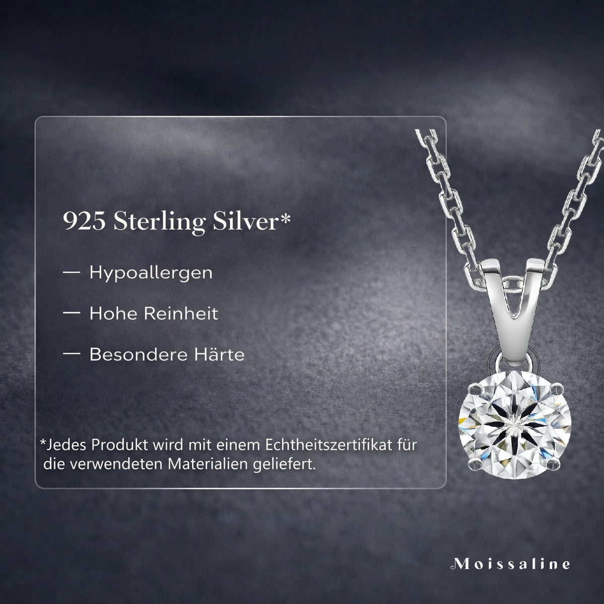 Halskette 925 Sterlingsilber Vergoldet Moissanite Diamant VVS D Brillantschliff, inkl. Schmuckschatulle & Geschenkbox 4er Krappenfassung 1,2mm Ankerkette 45+5 cm, Damen – GRA Zertifikat