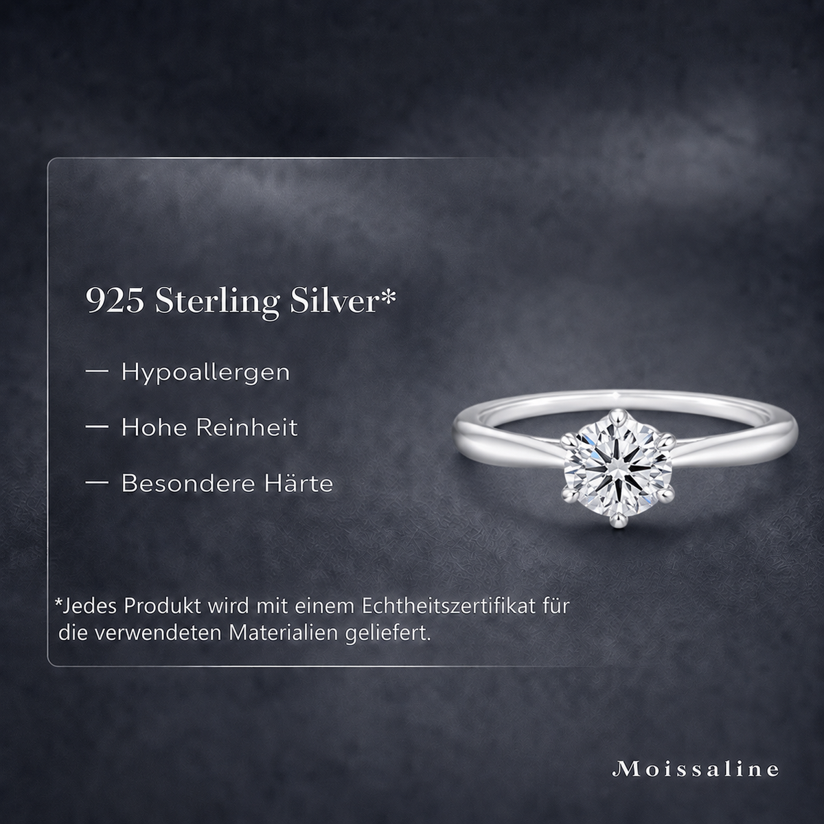 Verlobungsring 925 Sterling Silber 0,5 Karat Moissanit – Solitärring Damen, Brillantschliff, VVS D Farbe, 6 Krappen, Weißgold-Beschichtung, inkl. Ringschatulle, Geschenkbox & Echtheitszertifikat