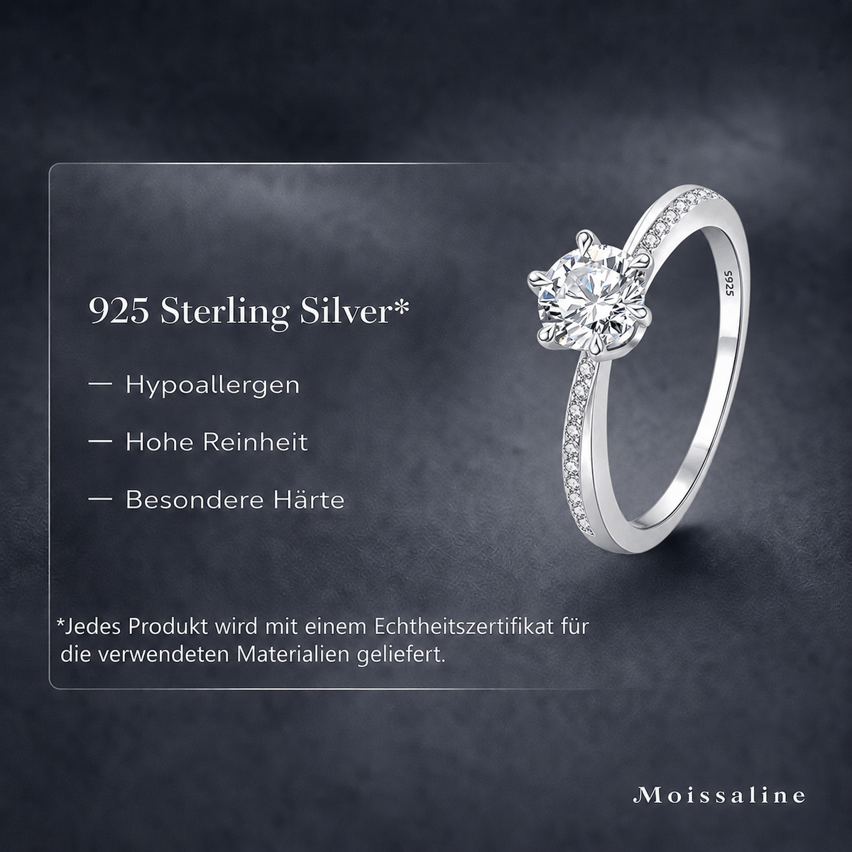 Verlobungsring 925 Sterling Silber mit 1 Karat Moissanit – Solitärring für Damen, Brillantschliff, VVS D Farbe, 6 Krappen, Weißgold-Beschichtung, Ringschatulle, Geschenkbox & Echtheitszertifikat