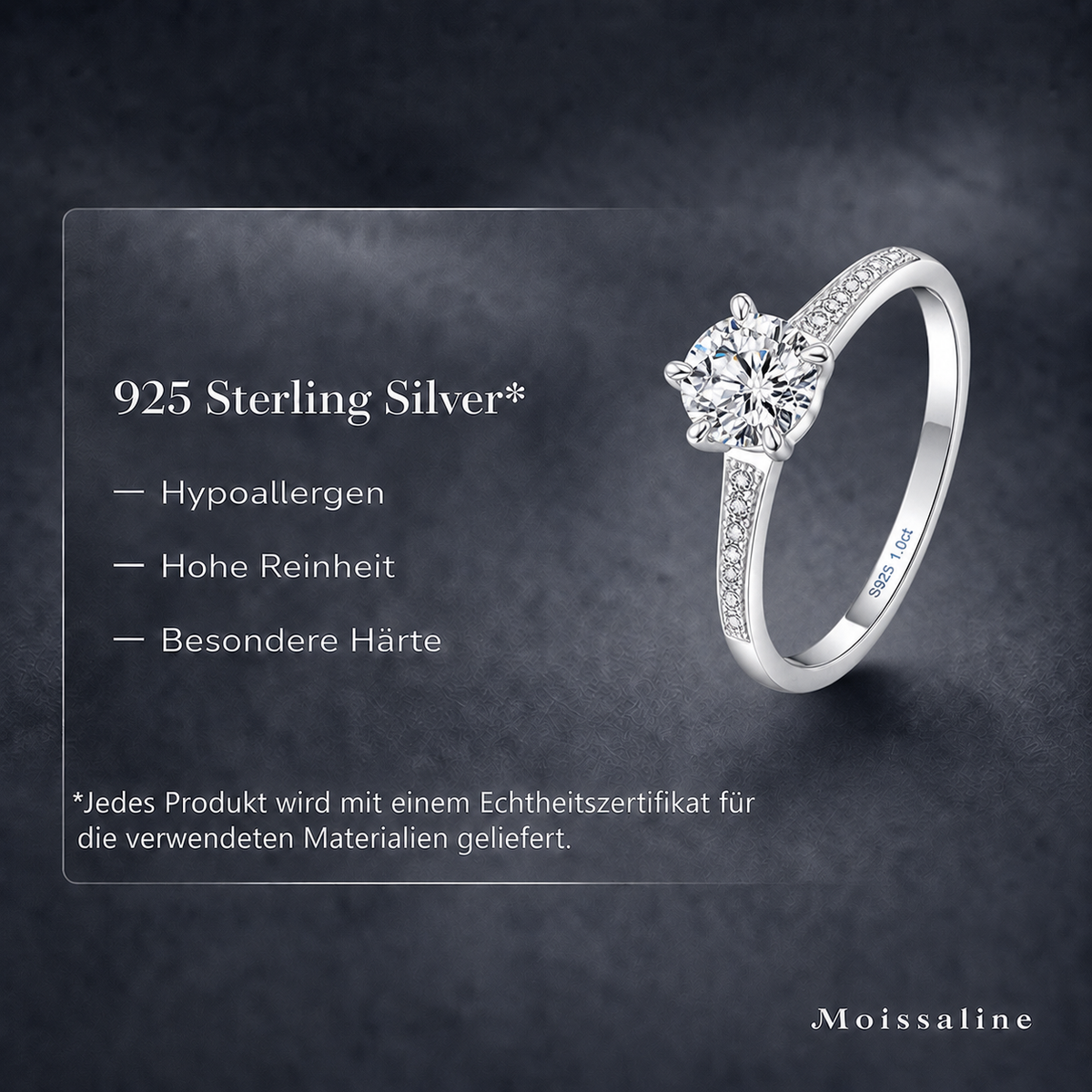 Verlobungsring 925 Sterling Silber mit 1 Karat Moissanit – Solitärring Damen, Brillantschliff, 4 Krappen, VVS D Farbe, mit Weißgold-Beschichtung, Ringschatulle, Geschenkbox & Echtheitszertifikat