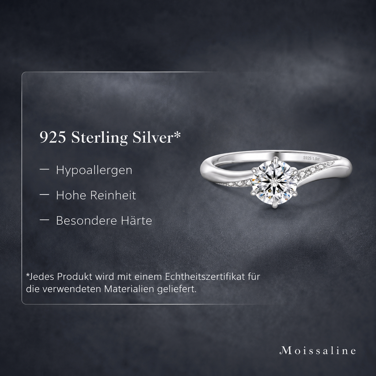 Verlobungsring 925 Sterling Silber mit 0,3 Karat Moissanit – Solitärring Damen, Brillantschliff, 6 Krappen, VVS D Farbe, mit Weißgold-Beschichtung, Ringschatulle, Geschenkbox & Echtheitszertifikat