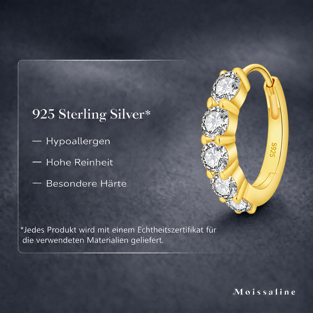 Moissanite Creolen 925 Sterlingsilber Weißgold vergoldet, Huggie Ohrringe Brillantschliff Diamant hypoallergen Silberstift inkl. Geschenkbox & GRA Zertifikat, Damen (4 Steine)
