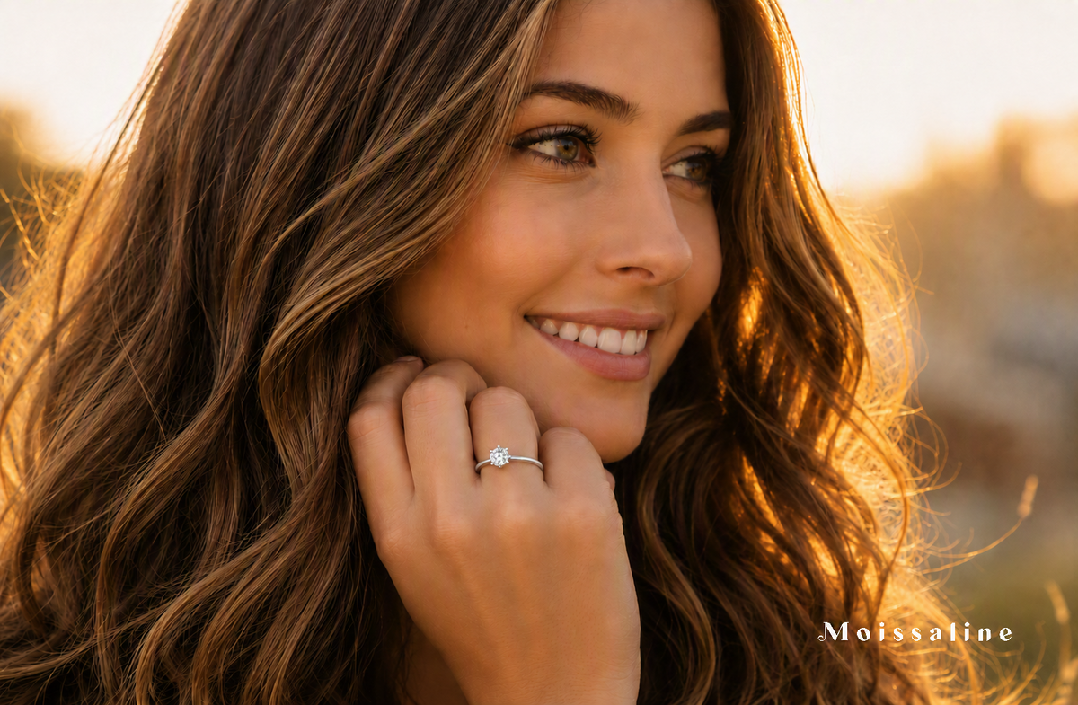 Verlobungsring 925 Sterling Silber 0,5 Karat Moissanit – Solitärring Damen, Brillantschliff, VVS D Farbe, 6 Krappen, Weißgold-Beschichtung, inkl. Ringschatulle, Geschenkbox & Echtheitszertifikat
