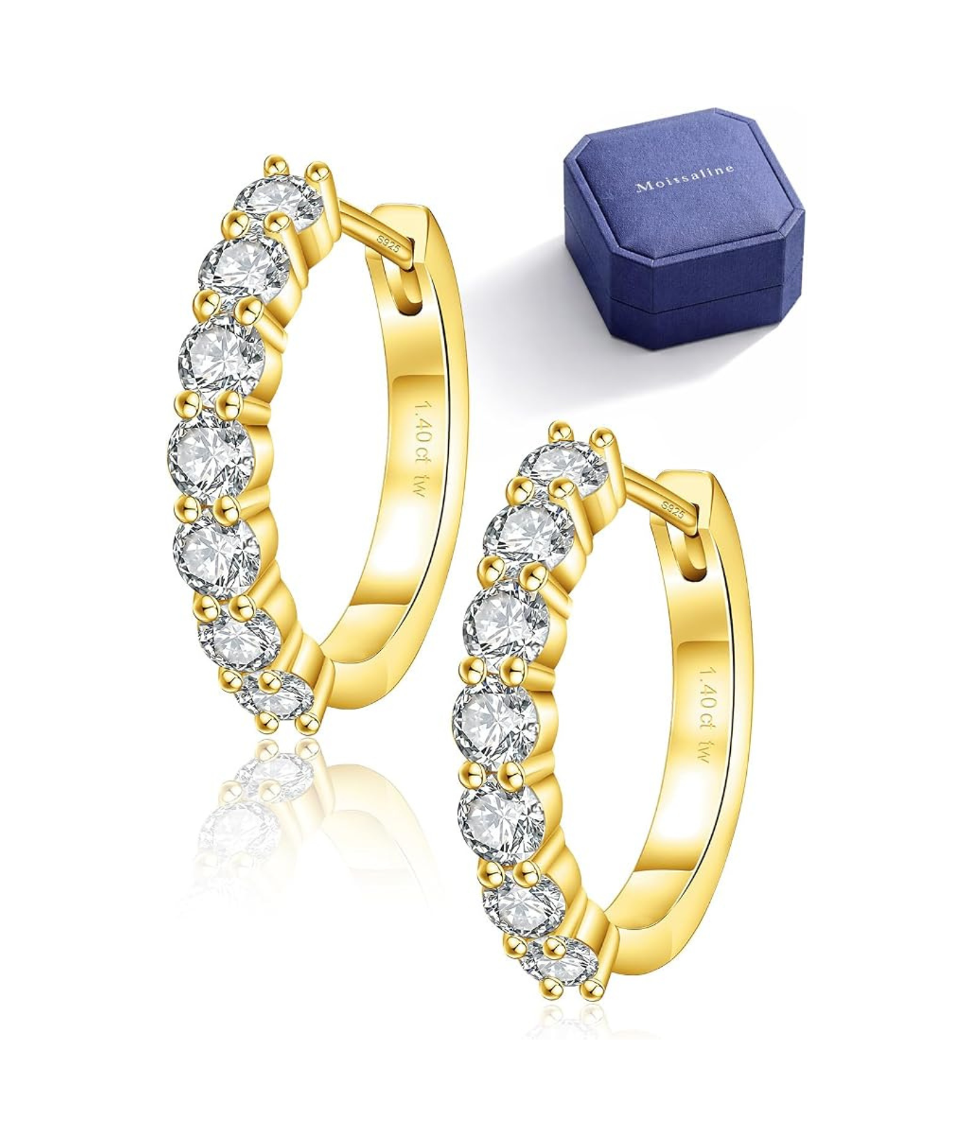 Moissanite Kreolen – Huggie Ohrringe | 925 Sterlingsilber | Weißgold vergoldet