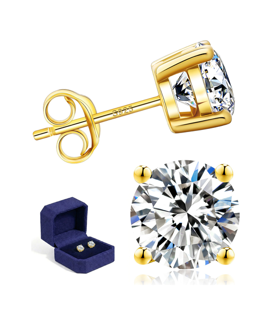 Moissanite Ohrstecker – Brillantschliff | 925 Sterlingsilber | Weißgold vergoldet