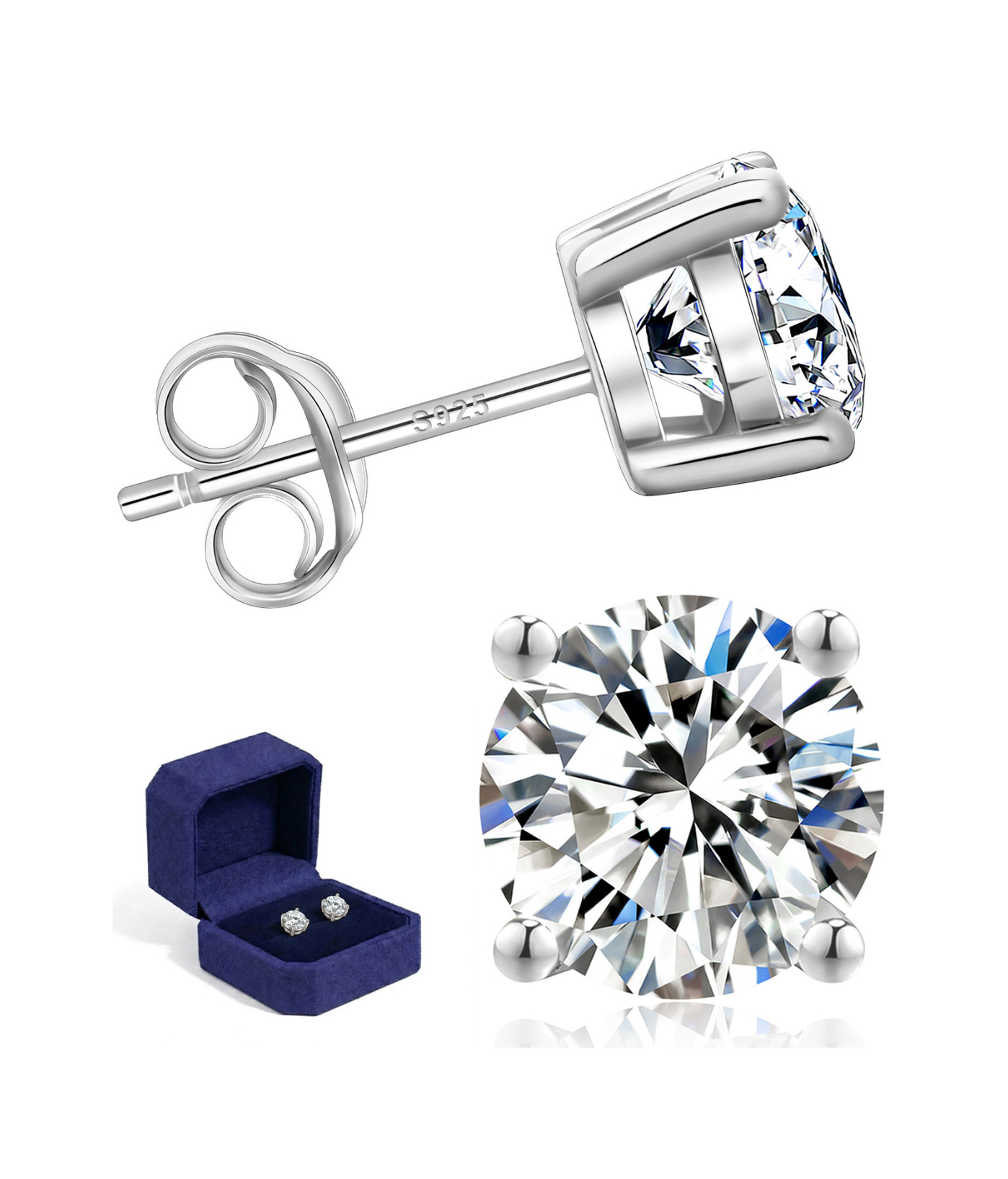 Moissanite Ohrstecker – Brillantschliff | 925 Sterlingsilber